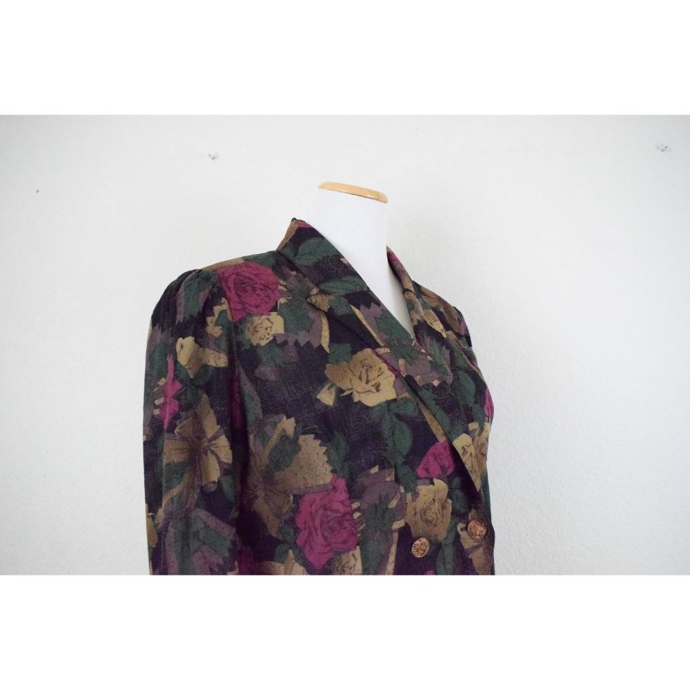 Vintage Dark Floral Sheer Polyester Blouse | 80s jacket - Picture 6 of 10